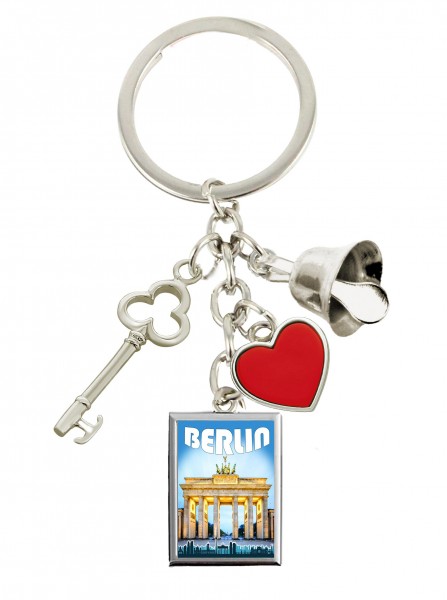 Schlüsselkette charms "Berlin" Epoxysticker, Herz, Schlüssel, Glocke