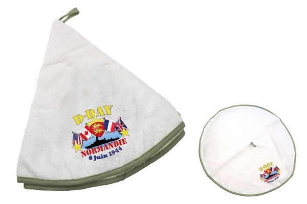 rundes Handtuch "D-DAY "weiß, khaki Hänger+Rand,Flaggen, Ø65cm,
