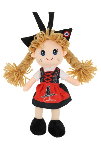 25cm Kuschelpuppe "Alsace" Mädchen, Druck auf Schürze