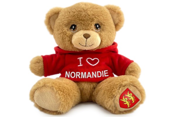 15cm Teddy "I love Normandie" roter Nicki-Hoodie, Normandie Flagge auf Fuß