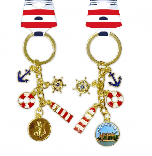 goldene Schlüsselkette, maritime charms, "Schwerin" Sticker