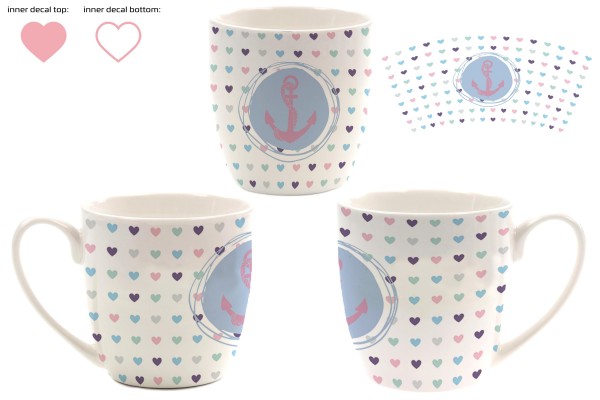 Tasse Becher "Anker mit Streuherzen", Füllmenge 350ml