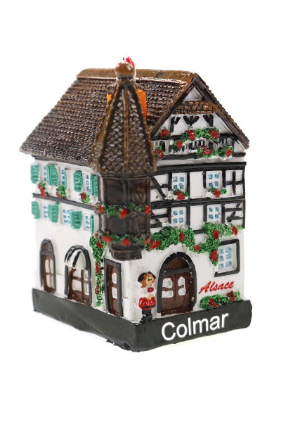Haus weiß mit LED "Alsace - COLMAR" Glanzlack, 6,5*5,5*7cm