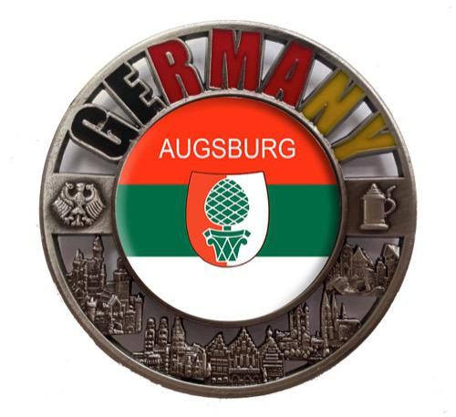 Metallmagnet GERMANY "Augsburg" Wappen, rund, Durchbruch