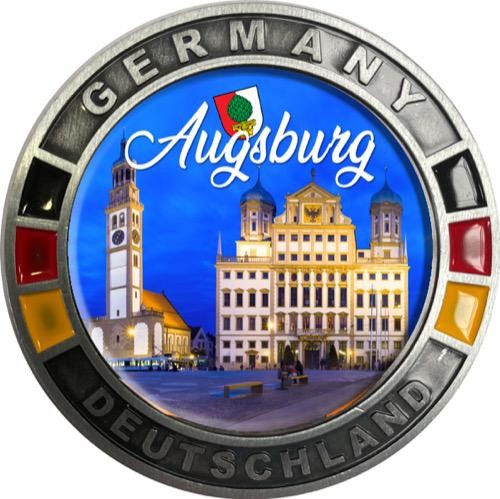 Metallmagnet GERMANY "Augsburg" flach rund, Rathaus