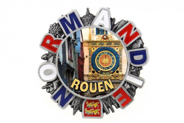 drehender Magnet "Rouen Gros Horloge" NORMANDIE, silber geprägt, Ø 6.5cm