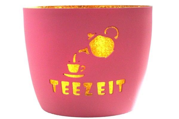 Metall Windlicht "Teezeit" altrosa/gold, matt 8cm