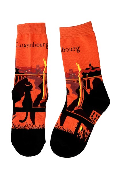 Sockenpaar "Luxembourg", Größe: 35-41, orange Katze, 80%Baumwolle,18%Polyamid