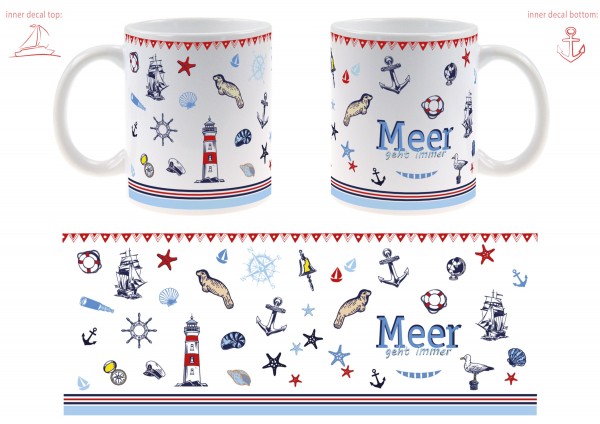Gerade Tasse weiß "Meer geht immer" buntes Streumotiv