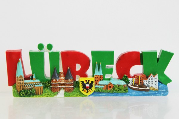 Magnet Großbuchstaben Schriftzug &quot;Lübeck&quot; in rot-grün