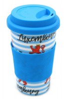 0,4L Kaffeebecher Porzellan "Luxembourg Löwe" Silikonmanschette Deckel, 14cm 0,4L Kaffeebecher Porzellan "Luxembourg Löwe" Silikonmanschette Deckel, 14cm