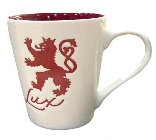 Tasse mit Gravur "Löwe Lux" rot, innen rot, Füllmenge 250ml