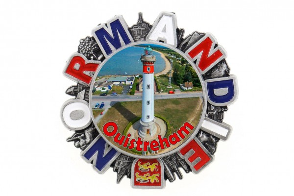 drehender Magnet "Ouistreham" NORMANDIE, silber geprägt, Ø 6.5cm