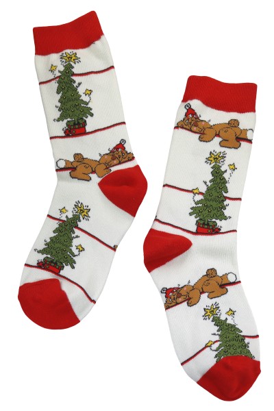Sockenpaar weihnachtlich "Teddybär liegend" weiß, Größe: 35-41, 80%Baumwolle