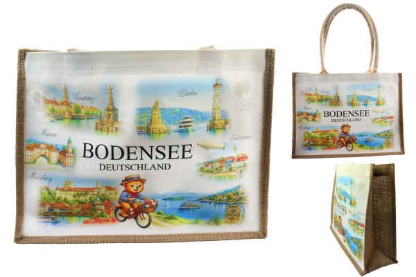 Jute Tasche "Bodensee" 40*30*12cm, zweiseitig bedruckt, langer Henkel
