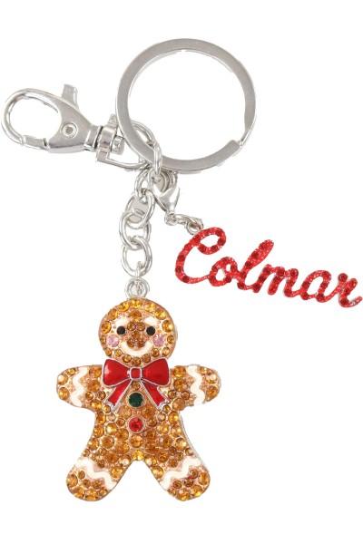 Lebkuchenmann "Colmar", Strass Schlüsselkette, Metall, silber, charm "Colmar"