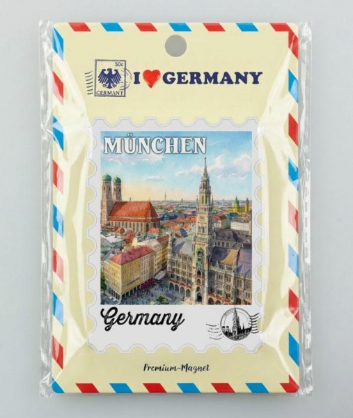 Polymagnet Briefmarke "München" 8*5.5cm auf Karte 12.5*8cm