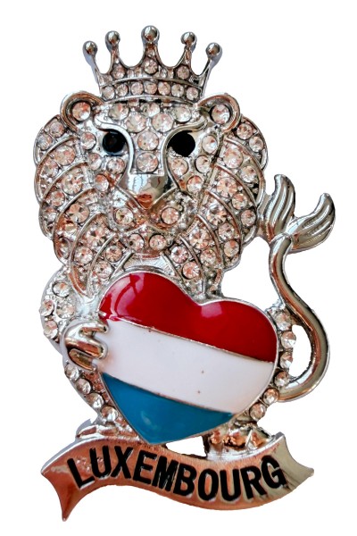 Magnet Löwe mit Luxembourg Herz + Schrift, Metall, silber