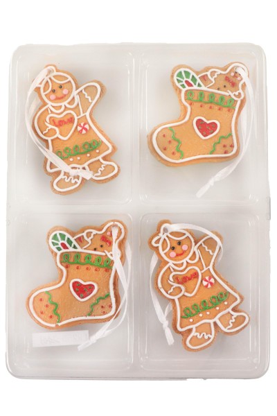 4er SET Lebkuchen Aufhänger, ca. 7cm, Stiefel, Frau, 2fach sortiert