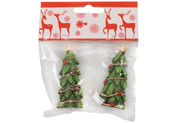 2er SET Poly Tannenbaum geschmückt, H: 6cm, in Plastikbeutel Hangtag
