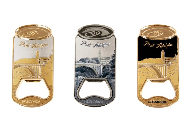 Flaschenöffner Magnet Dose "Pont Adolphe" 3fach sort. 8x4cm,gold,silber