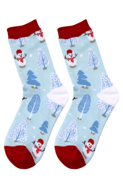 Sockenpaar weihnachtlich "Schneemann" blau weiß rot, Größe: 35-41, 80%Baumwolle