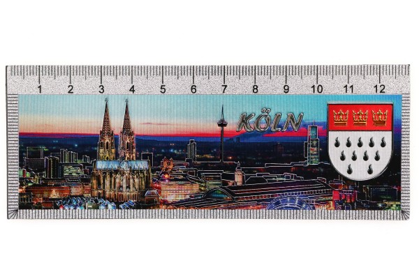 Magnet Lineal &quot;Köln&quot; silber geprägt und glitzernd, 13*5cm