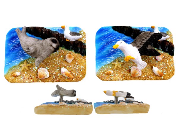 Magnet Strand mit Seehund, Robbe und Möwe, 2fach sortiert