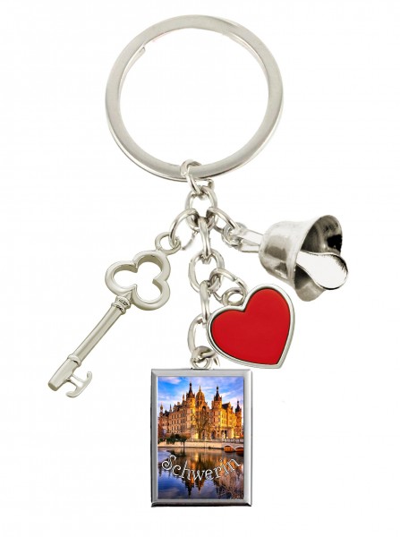 Schlüsselkette charms "Schwerin" Epoxysticker, Herz, Schlüssel, Glocke