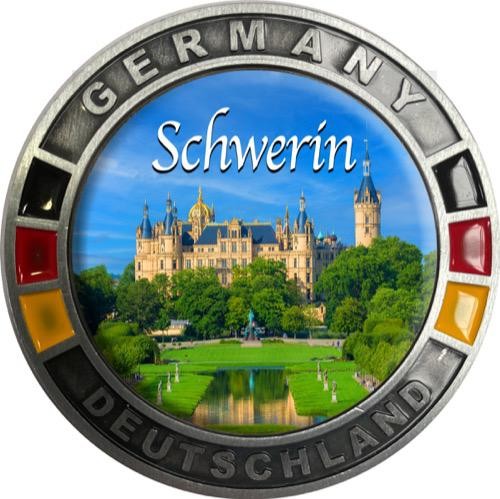 Metallmagnet "Schwerin" GERMANY, flach rund