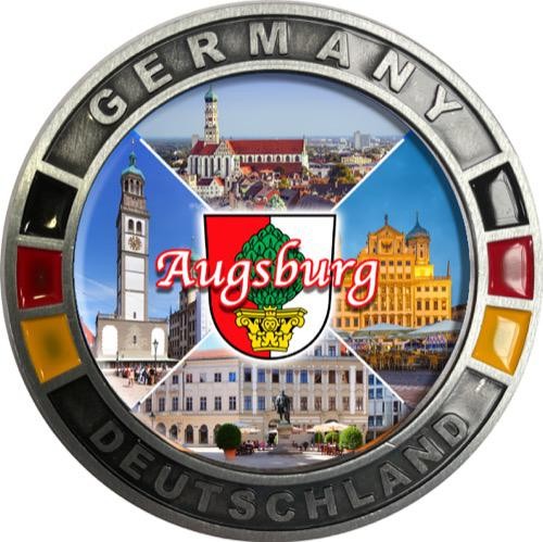 Metallmagnet GERMANY "Augsburg" flach rund, Collage