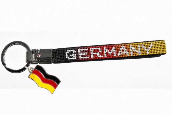 Strass Schlüsselanhänger "Germany" mit Flaggen charm, schwarz rot gold, ca. 16cm