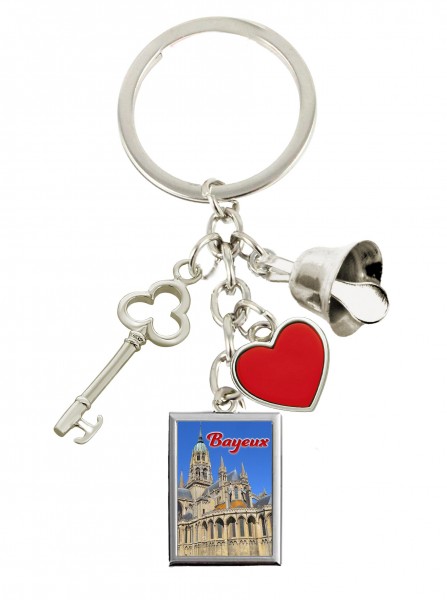 Schlüsselkette charms "Bayeux" Epoxysticker, Herz, Schlüssel, Glocke