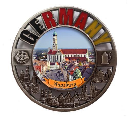Metallmagnet GERMANY "Augsburg" St.Ulrich und Afra, rund, Durchbruch