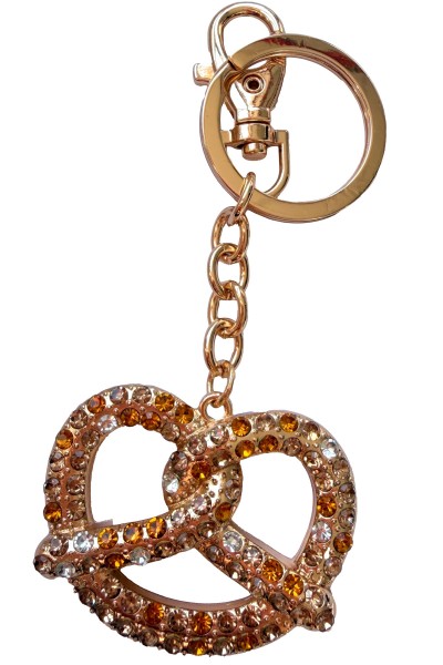Brezel, Strass Schlüsselkette, Metall, gold