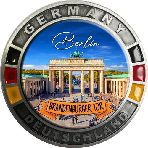 Metallmagnet GERMANY "Berlin" flach rund, Brandenburger Tor