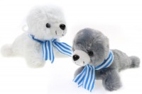 17cm Plüsch Robbe, Seehund, blau-weiß gestreifter Schal, 2fach sortiert 17cm Plüsch Robbe, Seehund, blau-weiß gestreifter Schal, 2fach sortiert