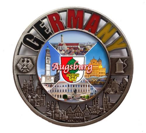 Metallmagnet GERMANY "Augsburg" Collage, rund, Durchbruch