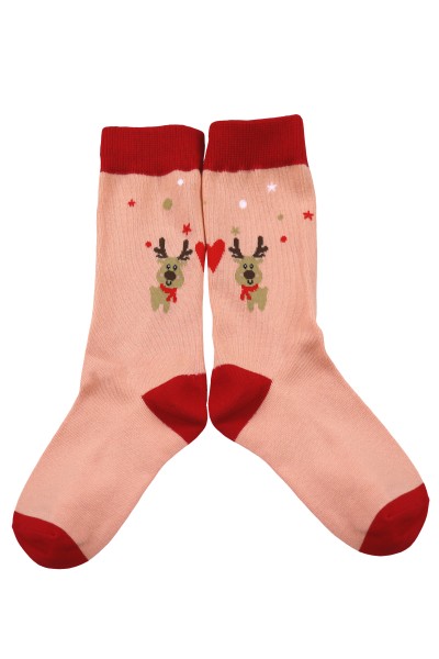 Sockenpaar weihnachtlich "Rentiere"rosa, Größe: 41-46, 80%Baumwolle