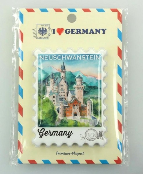 Polymagnet Briefmarke "Neuschwanstein" 8*5.5cm auf Karte 12.5*8cm
