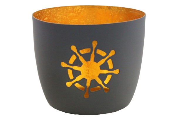 Metall Windlicht &quot;Steuerrad&quot; dunkelgrau/gold, matt 8cm