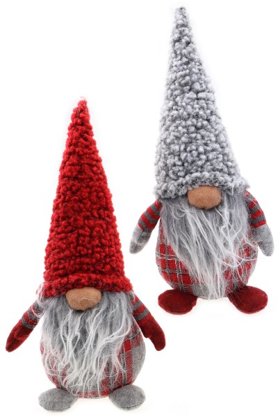 Wichtel aus Textil stehend, rot-grau, Wollmütze, H:32cm, 2fach