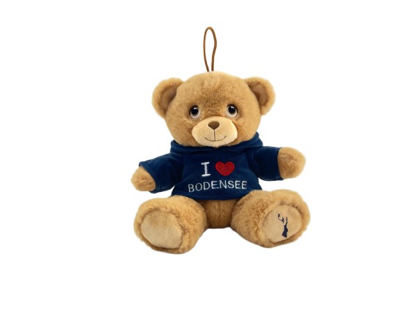 20cm Teddy "I love Bodensee", blauer Nicki-Hoodie, Bodensee Umriss auf Fuß
