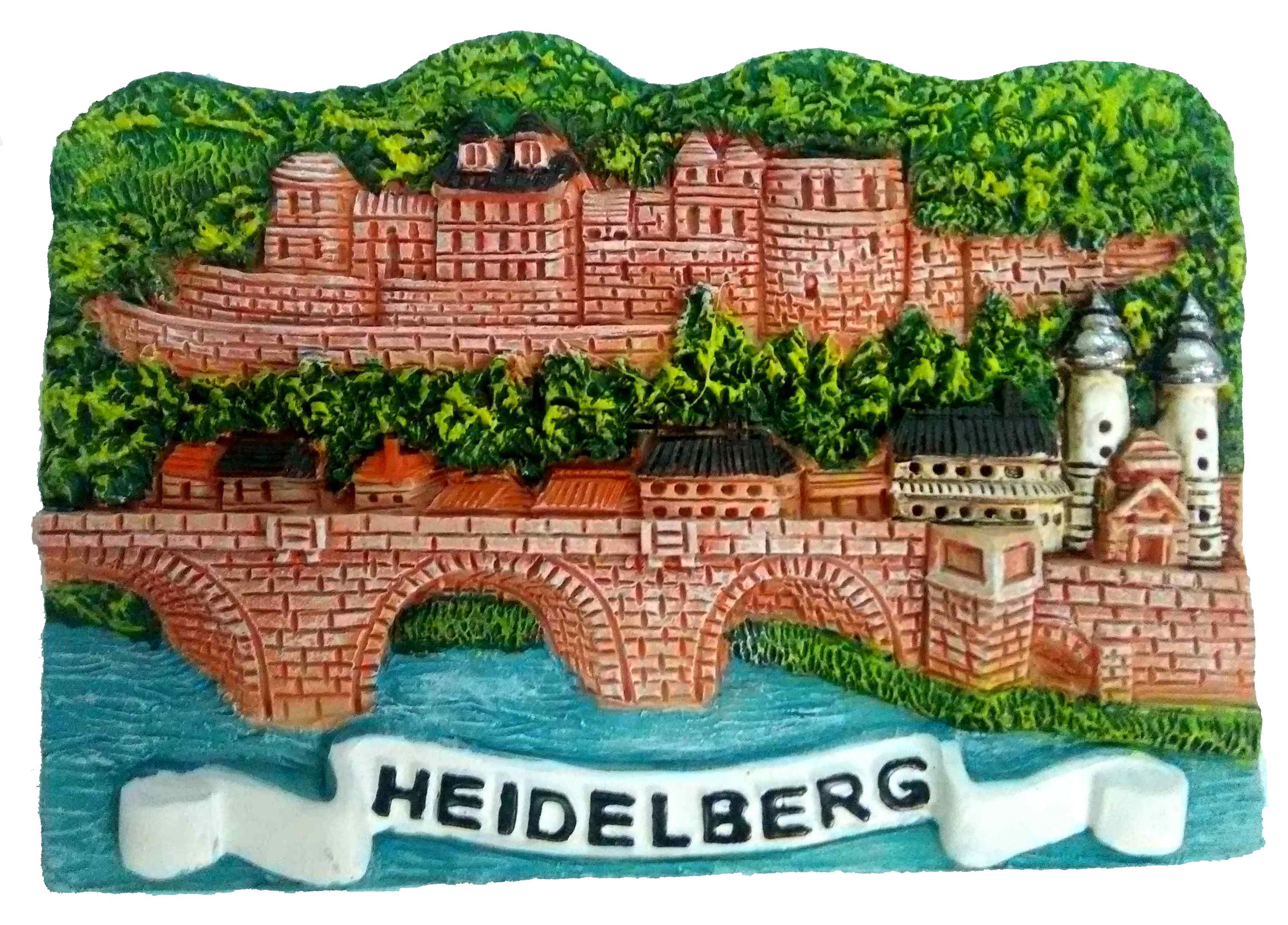 Heidelberg Magnet Schloss Brücke Poly Souvenir Germany 7 cm silber 