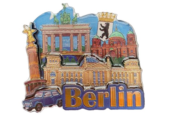MDF Magnet "Berlin" silber geprägt Wahrzeichen, Wappen &amp; Auto 8,5*6,5 490050015