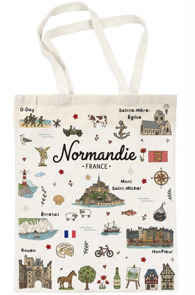Canvas Baumwolltasche "Normandie Streumotiv" 35*40cm, langer Henkel